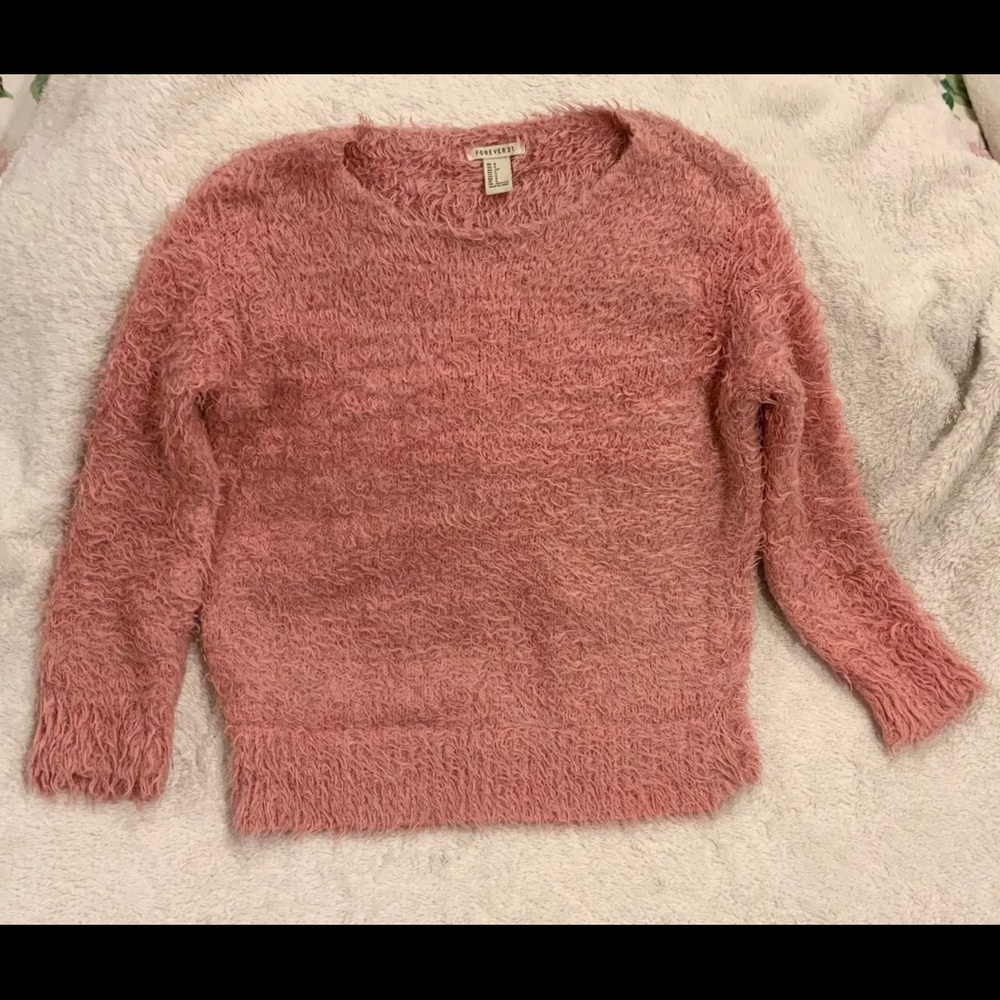 Pink fuzzy knit 3/4 sleeve sweater, forever21
